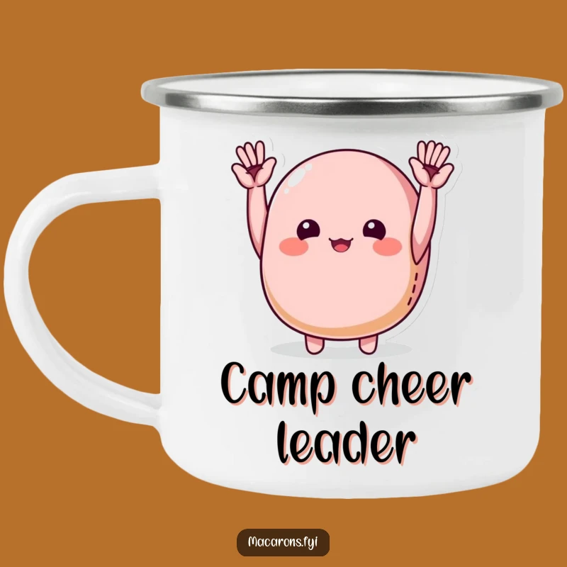 Funny Macaron Cheering Camping Mug: Joyful Sips Outdoors with this Hilarious Macaron Cup