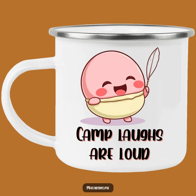 Funny Kawaii Macaron Tickle Camping Mug: Outdoor Laughing Character Gift