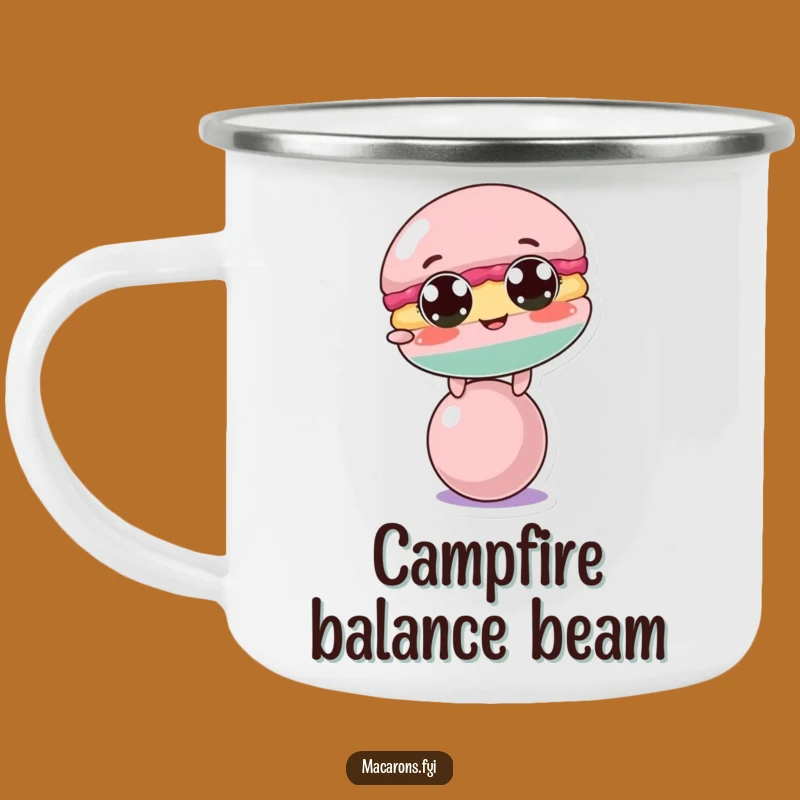 Funny Macaron Balance Camping Mug: Adventures with Comedic Companionship