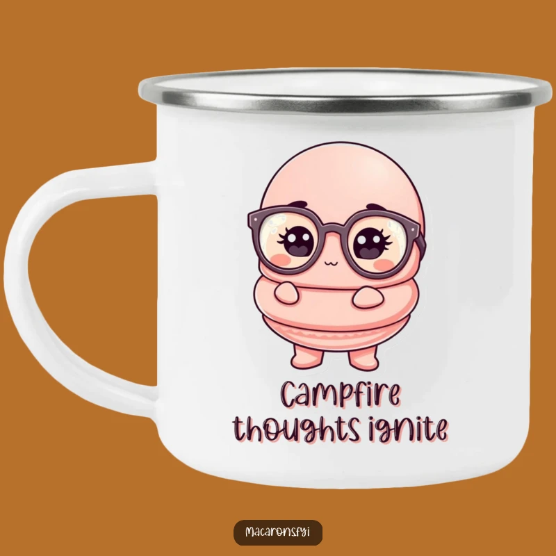 Funny Macaron Scholar Camping Mug: Outdoor Pondering Coffee Cup