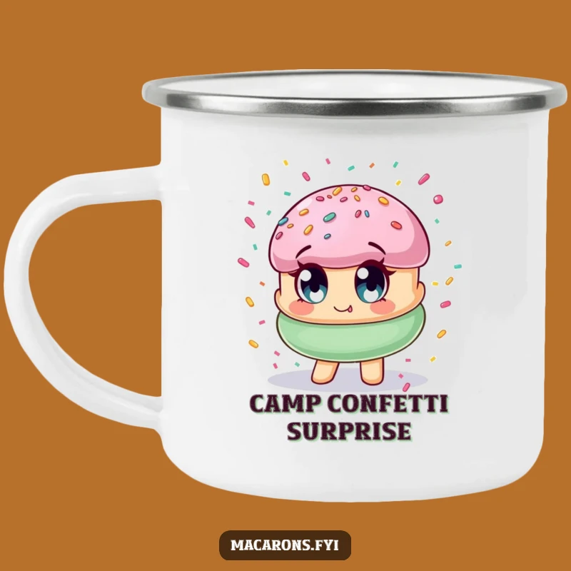 Durable Funny Macaron Confetti Camping Mug: Enjoy Your Adventures with Sweet Cheer