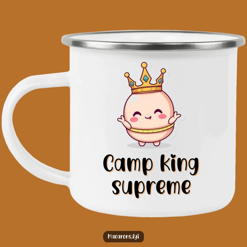 Funny Crowned Macaron Camping Mug: Royal Sips on Your Adventures
