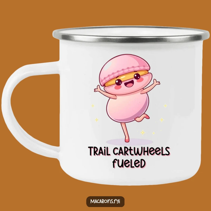 Funny Macaron Cartwheel Camping Mug: Adventure with Sweet, Playful Vibes, Great Funny Gift!