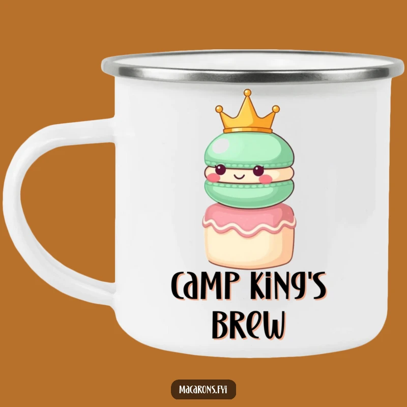 Funny Macaron King Camping Mug: Regal Outdoor Character Cup