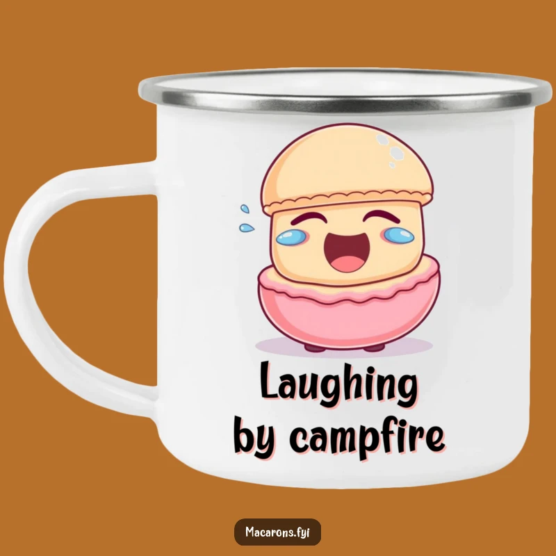Funny Macaron Laughing Camping Mug: Joyful Outdoor Character Cup