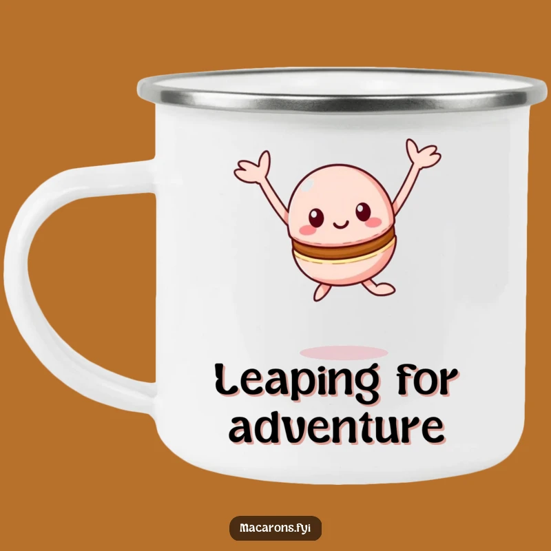 Funny Kawaii Macaron Leap Camping Mug: Outdoor Joy, Perfect Gift