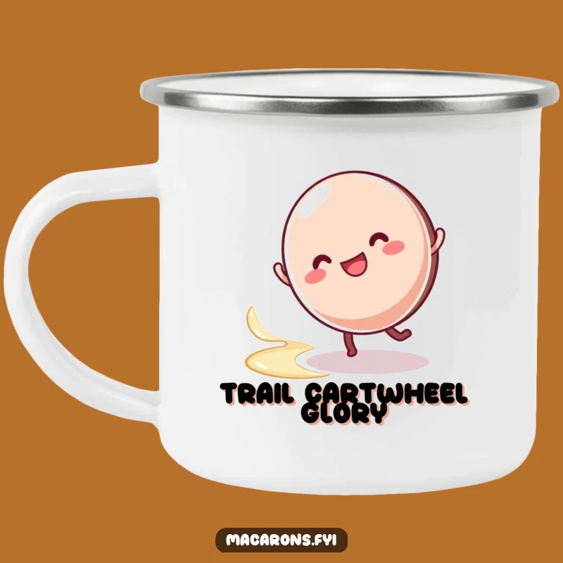 Durable Funny Macaron Cartwheel Camping Mug: Adventure with Swirls of Creamy Fun