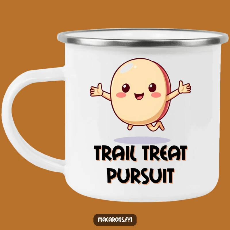 Funny Macaron Running Camping Mug: Cheerful Character, Rugged & Hilarious Gear