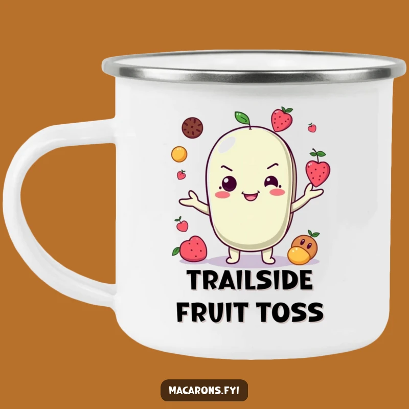 Funny Juggling Macaron Fruit Camping Mug: Adventure & Playfulness!