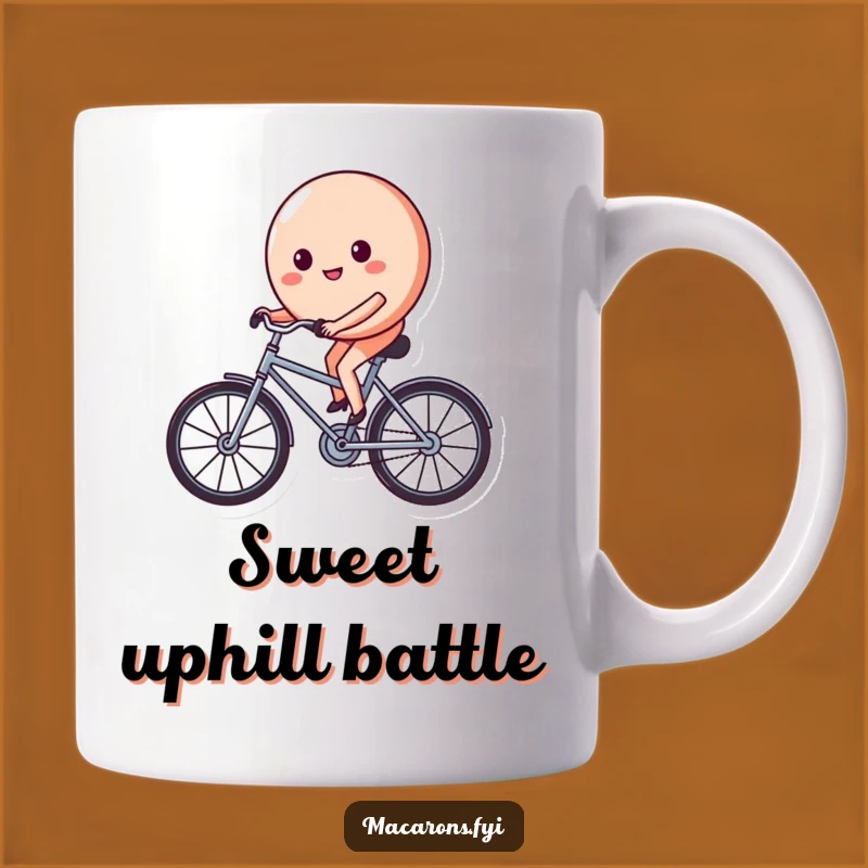 Funny Macaron Bicycle Mug: A Determined Sweet Treat's Hilarious Ride, Perfect Gift!