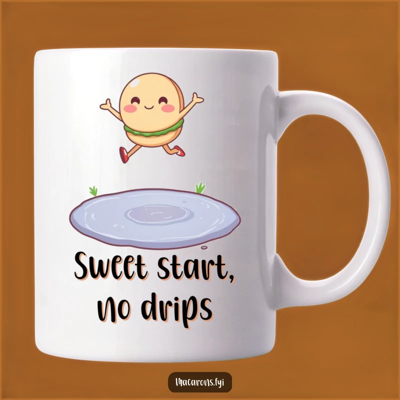 Funny Macaron Leap Mug: Overcome Obstacles with Sweet Humor!