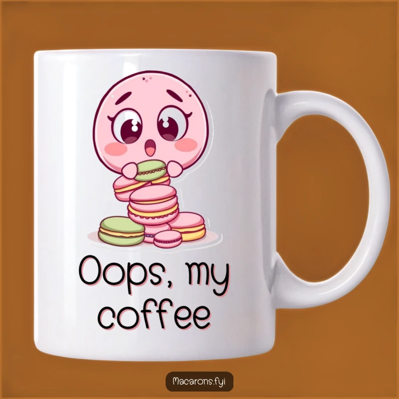 Funny Surprised Macaron Dropping Mug - Oops Moment Gift for Coffee Lovers
