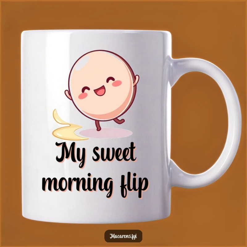 Funny Macaron Cartwheel Mug: Joyful Swirls of Creamy Humor for Treat Lovers