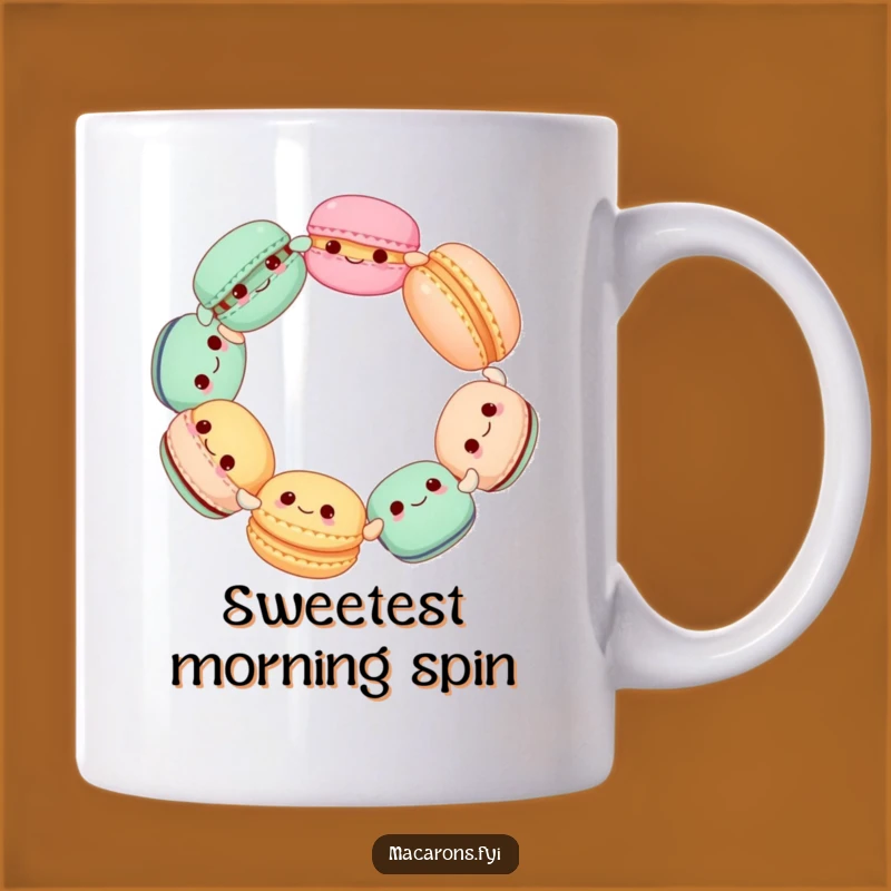 Funny Macaron Circle Mug: Adorable Sweets Spinning Together for a Sweet Gift