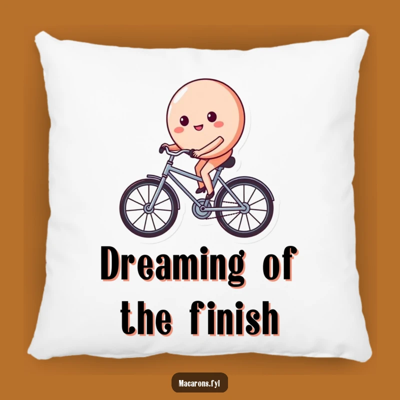 Funny Macaron Bicycle Pillow: Cozy Comfort with a Determined Sweet Treat's Hilarious Ride!