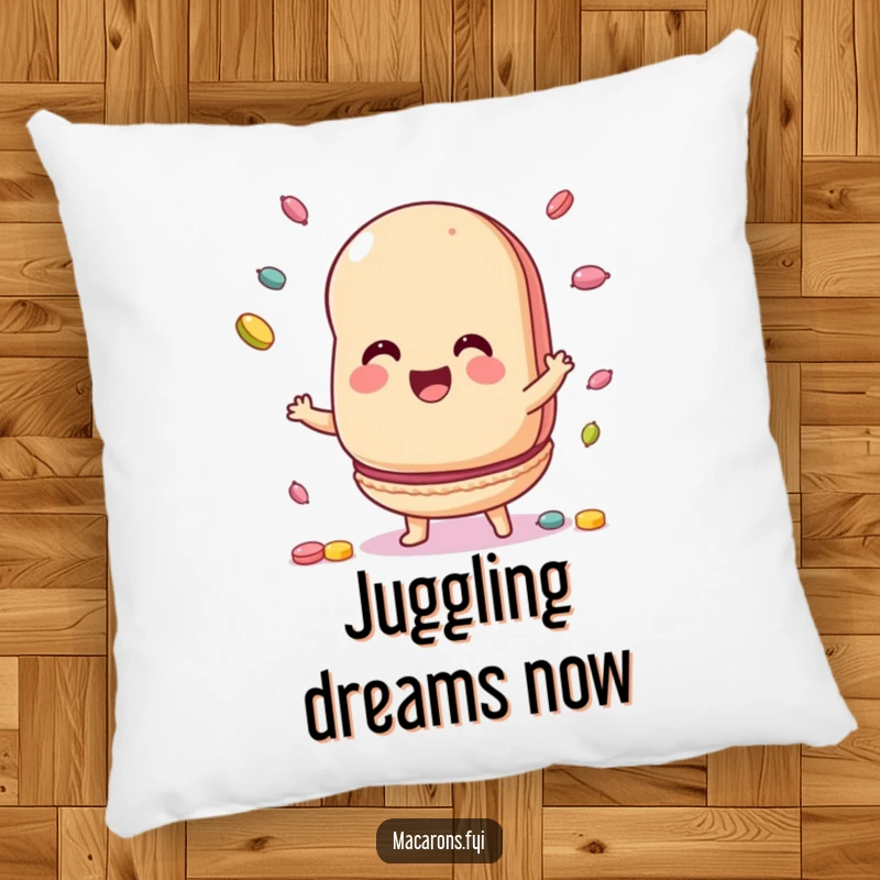 Funny Pillow with a macaron character juggling candies, offering sweet comfort and a touch of playful decor.