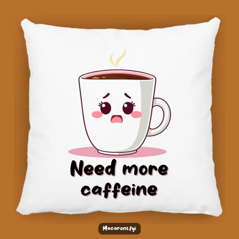 Funny Shocked Macaron Pillow: Cuddle up with Coffee Comedy!
