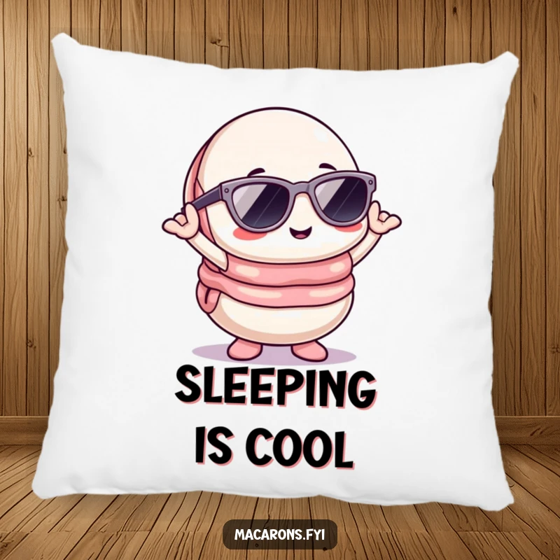 Funny Kawaii macaron character wearing sunglasses and posing, a soft and humorous pillow.