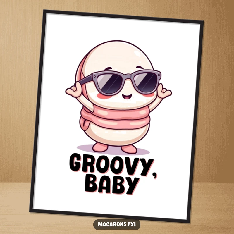 Funny Kawaii macaron character wearing sunglasses and posing, a cool and humorous digital art print.