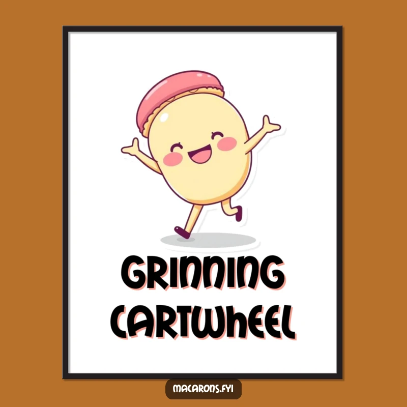 Funny Macaron Cartwheel Digital Art: Joyful Acrobat Print, Instant Energetic Decor