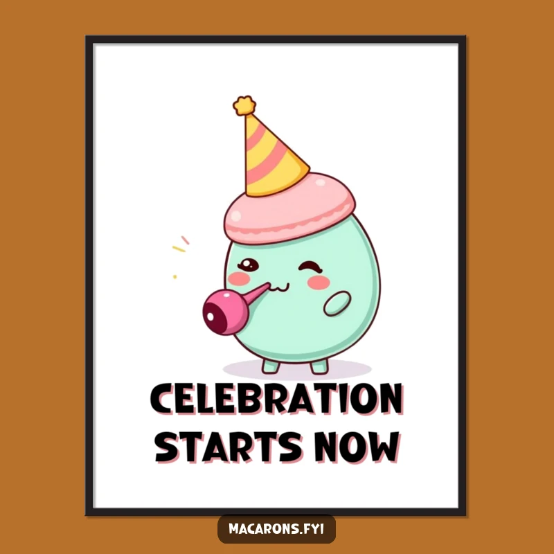 Funny Macaron Party Blower Digital Print: Joyful Birthday Character Art