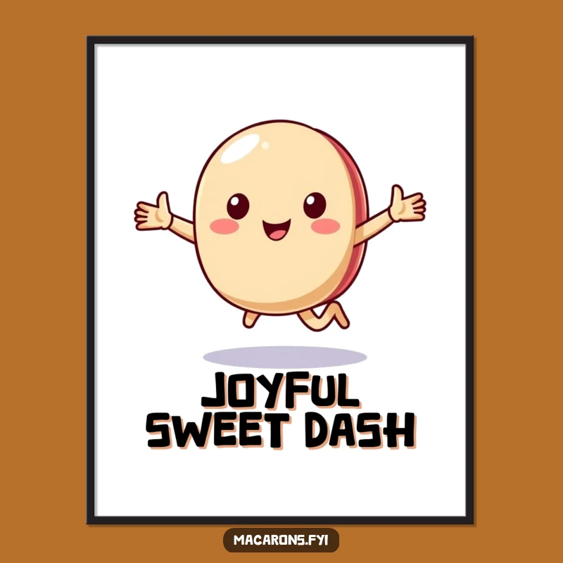 Funny Macaron Running Digital Art: Joyful Character Print, Instant Cheerful Decor