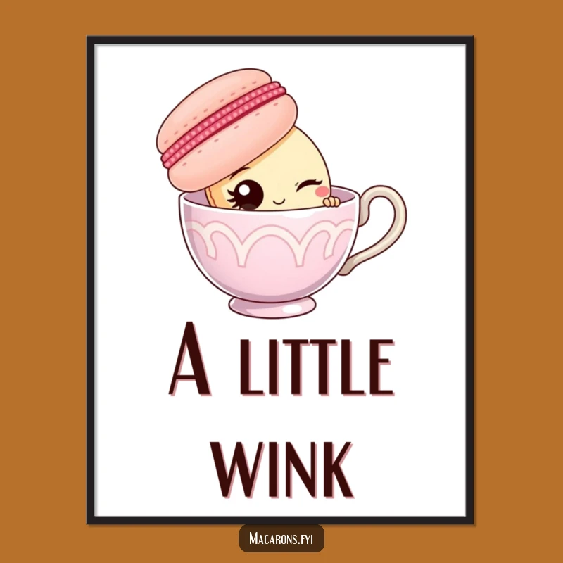 Funny Macaron Teacup Wink Digital Print: Playful Character Art