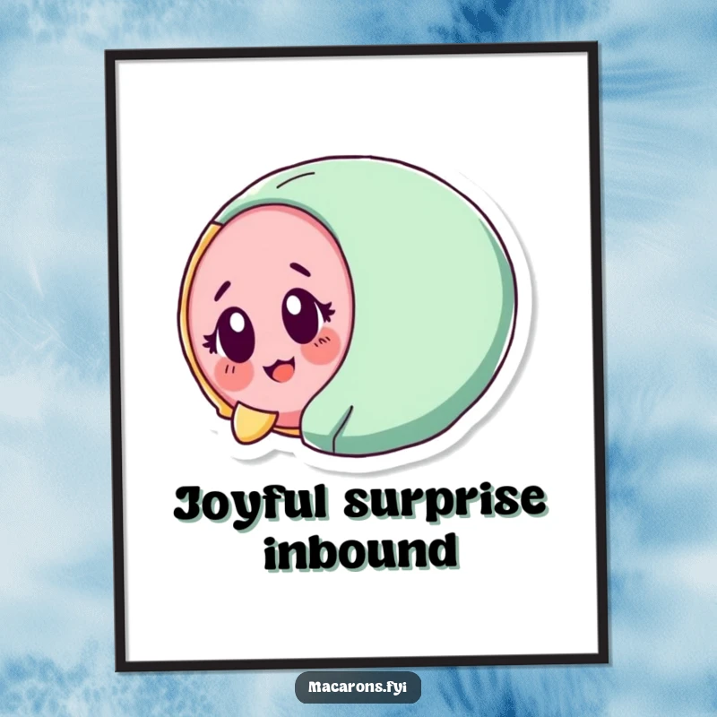 Funny macaron character tumbling with surprised delight, as a printable digital art piece.