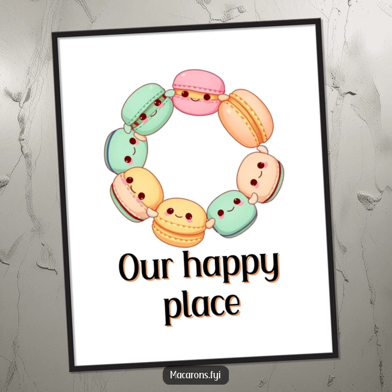Funny Macaron Circle Digital Art Print, high-resolution image of cute macarons spinning happily, instant joy for your walls.