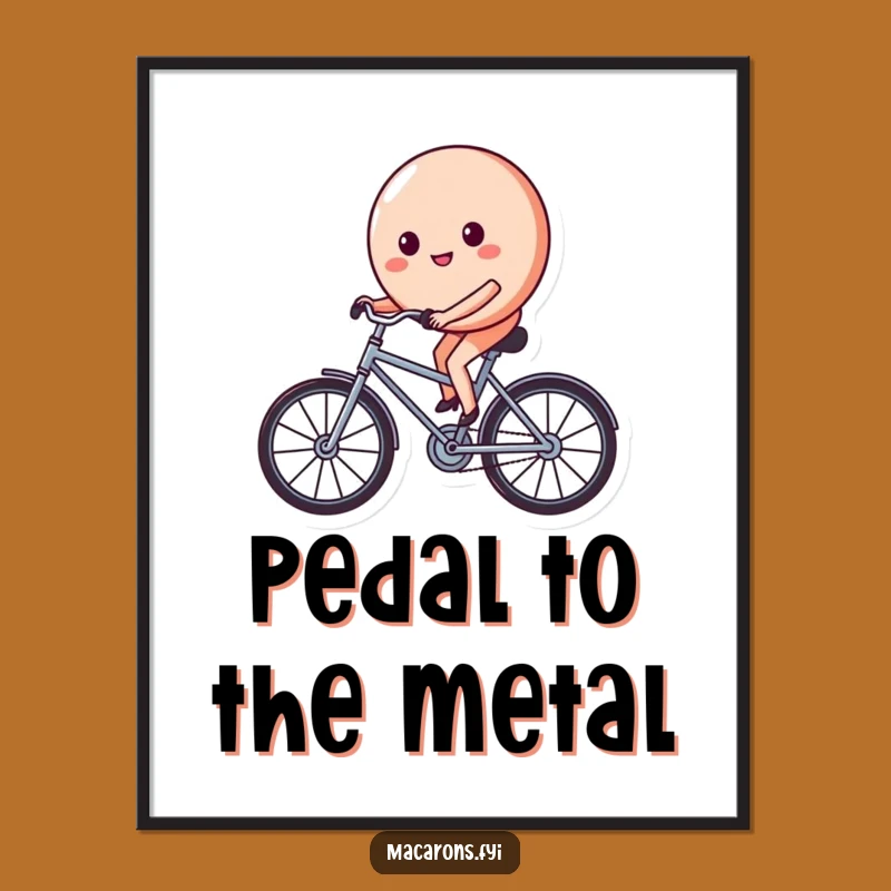 Funny Macaron Bicycle Digital Art: Determined Sweet Treat's Hilarious Ride for Your Space!