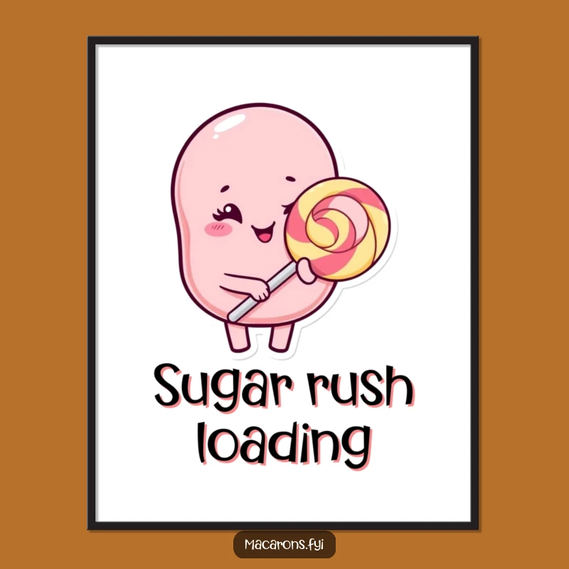 Funny Kawaii Macaron Lollipop Digital Print: Winking Character Sweet Art Gift