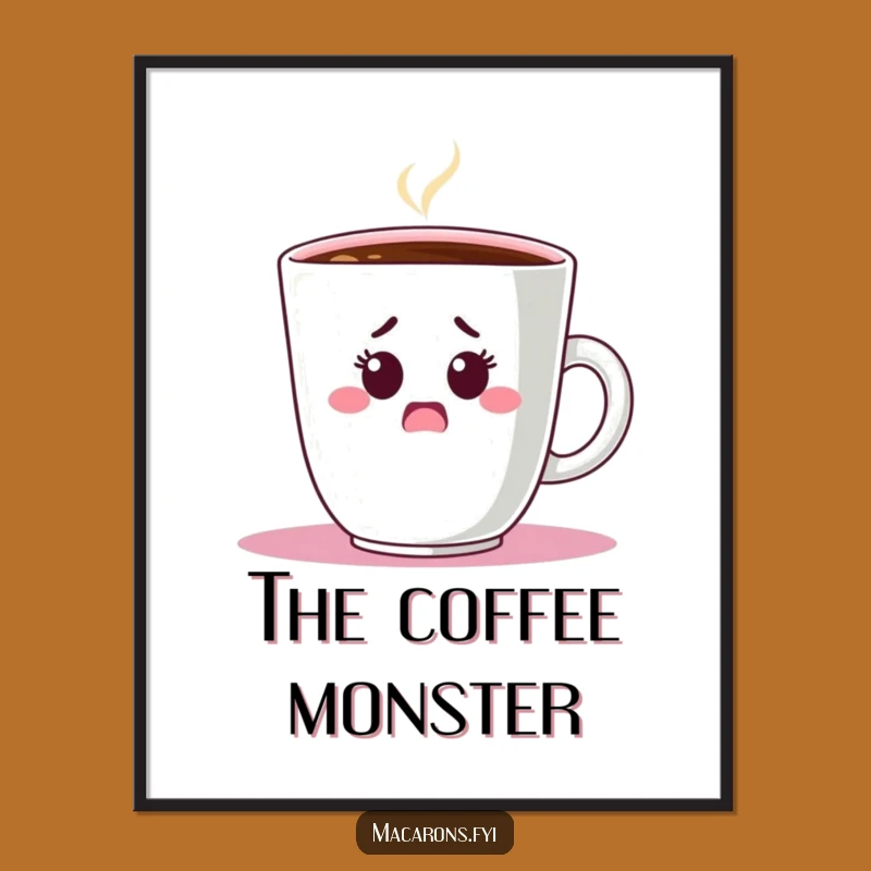 Funny Shocked Macaron Coffee Digital Art: Instant Humorous Decor!