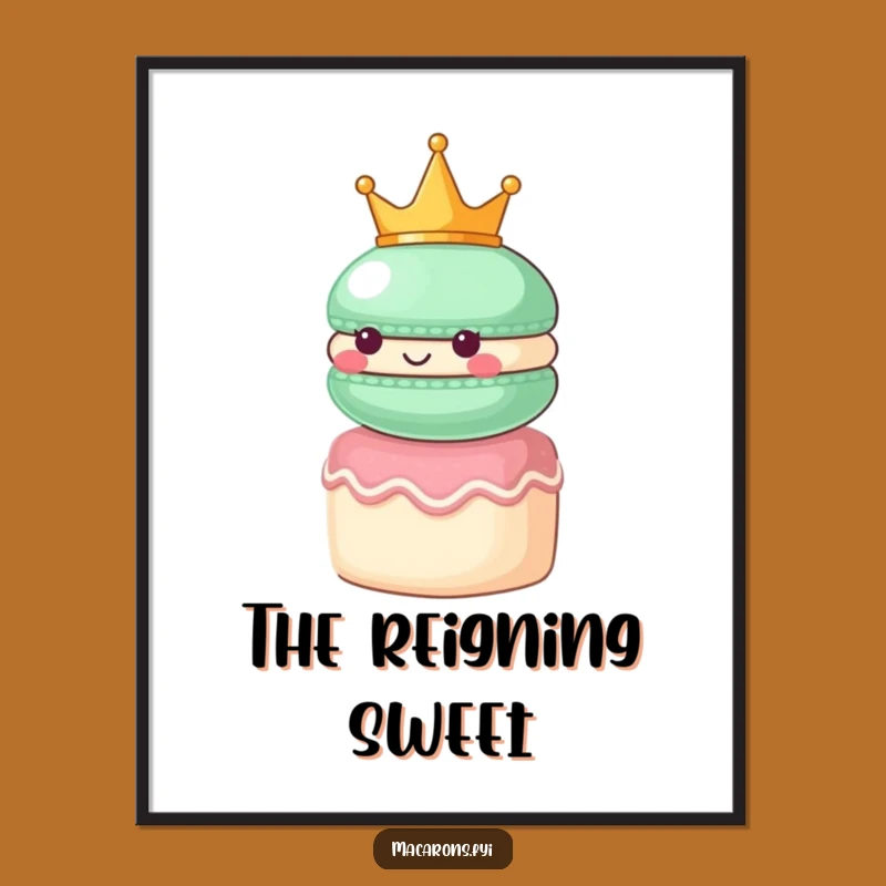 Funny Macaron King Digital Print: Regal Character Art