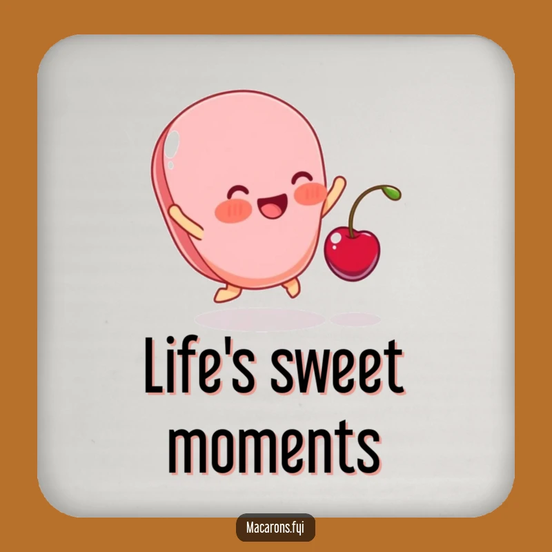 Funny Blushing Macaron Cherry Joy Coaster - Protect Surfaces Gift