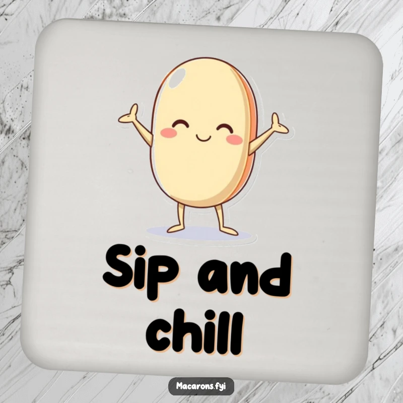 Funny macaron coaster featuring a character in a hilarious akimbo pose, protecting surfaces with a touch of whimsical humor.