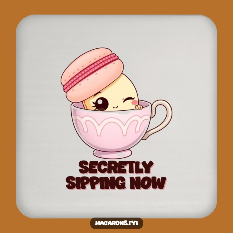 Funny Macaron Teacup Wink Coaster: Playful Character Drink Accessory