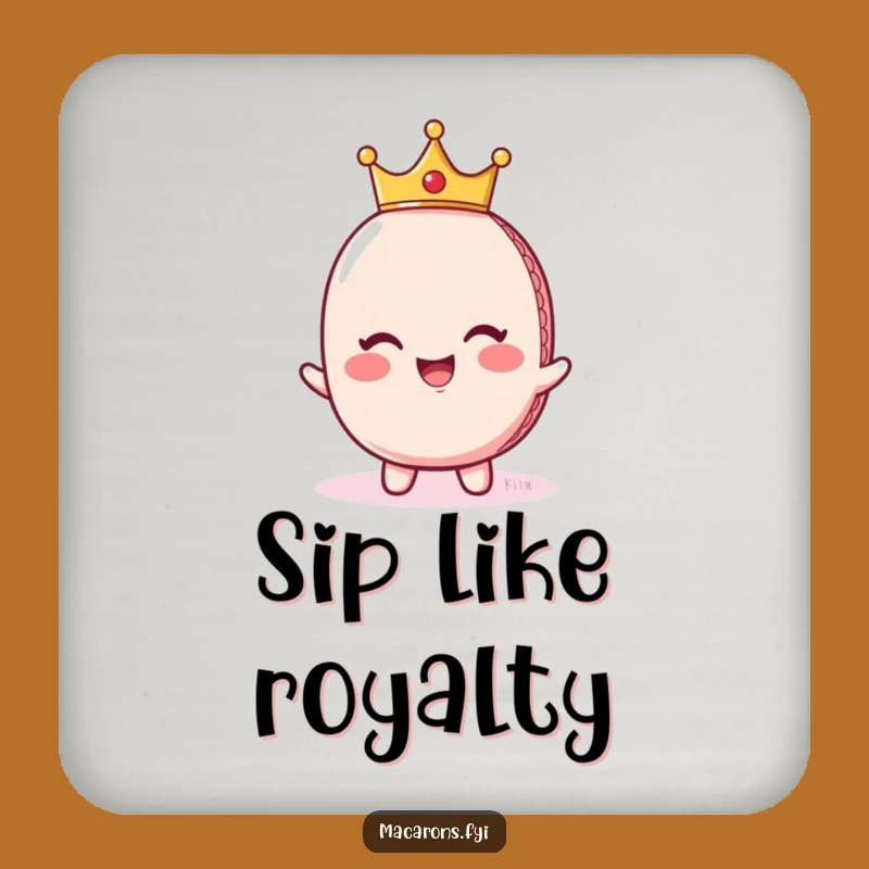 Funny Regal Macaron Crown Drink Coaster - Giggling Royalty Protection Gift!