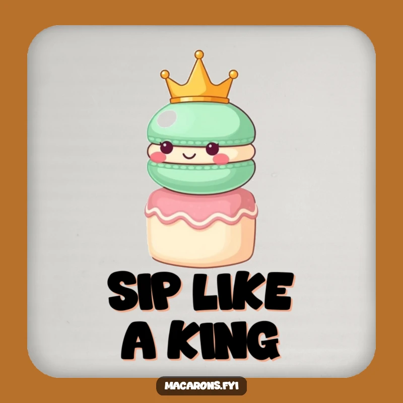 Funny Macaron King Coaster: Regal Character Drink Accessory