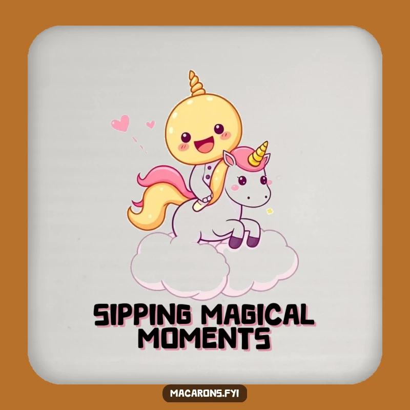 Funny Macaron Unicorn Ride Coasters: Protect Tables with Magic, Unique Funny Gift!