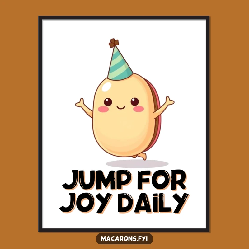 Funny Cheerful Macaron Jumping Poster - Vibrant Party Hat Wall Art Gift!