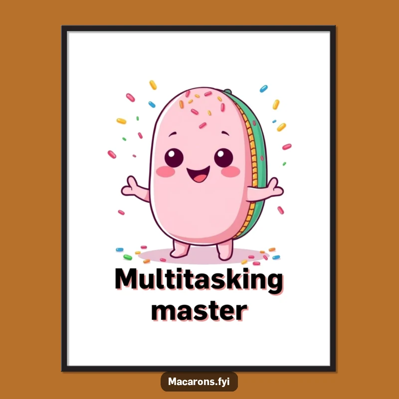 Funny Kawaii Macaron Juggling Poster: Sprinkled Art, Perfect Gift for Decorators