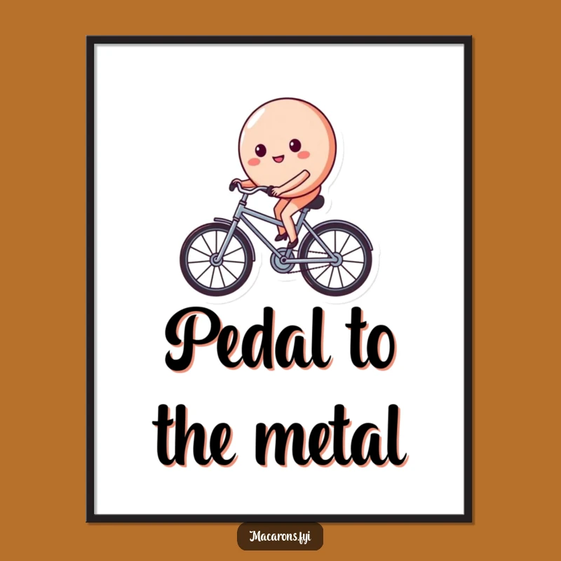 Funny Macaron Bicycle Poster: Determined Sweet Treat's Hilarious Ride for Your Wall!