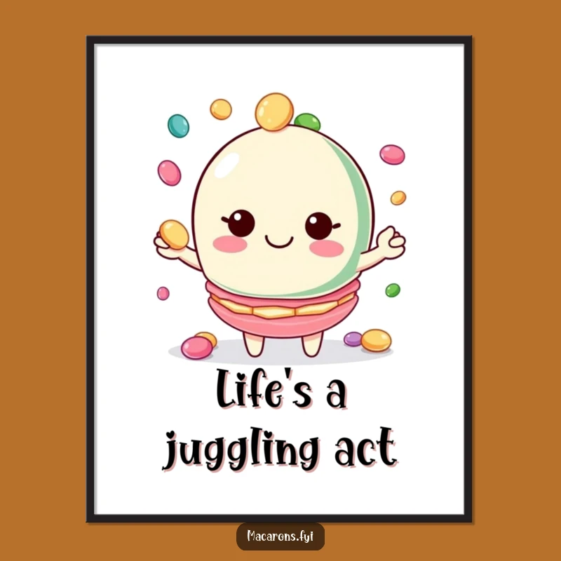 Funny Macaron Juggler Poster: Candy Art Wall Decor Print