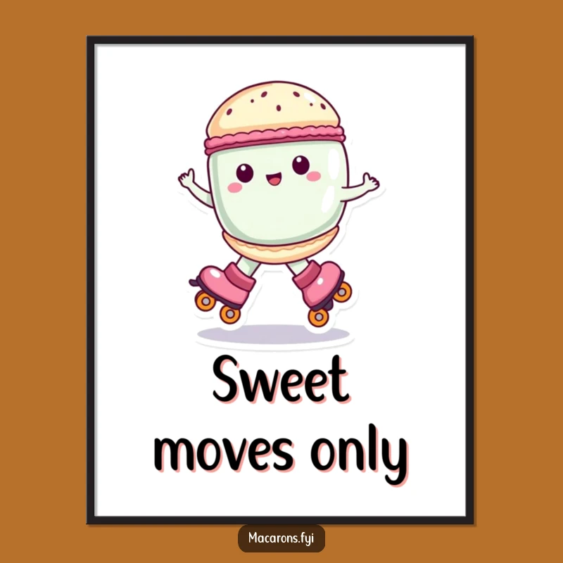 Funny Macaron Roller Skate Poster Print - Joyful Sweet Character Art!