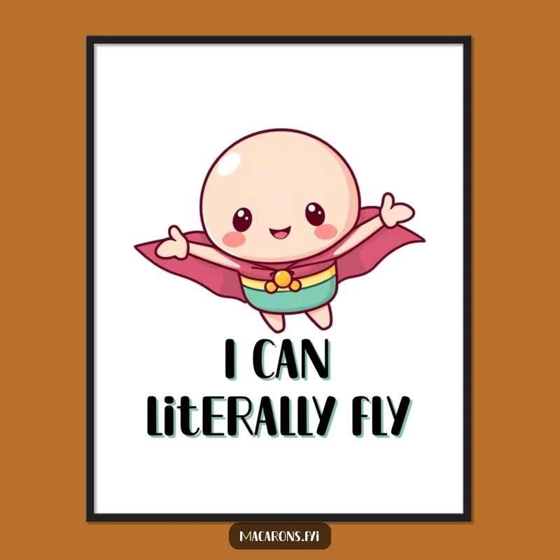Funny Flying Macaron Hero Poster: Adorable Art, Perfect Sweet & Funny Gift