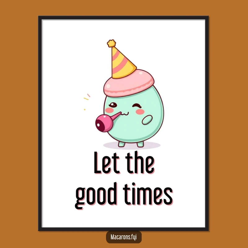Funny Macaron Party Blower Poster: Vibrant Birthday Character Art Print