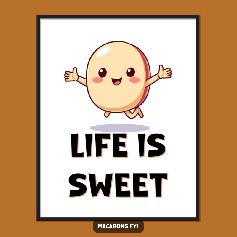 Funny Macaron Running Poster: Joyful Character Art, Hilarious Wall Decor