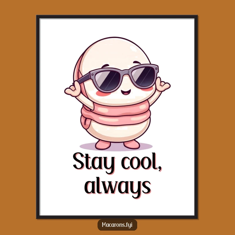 Funny Kawaii Macaron Sunglasses Poster: Cool Character Art Perfect Wall Gift