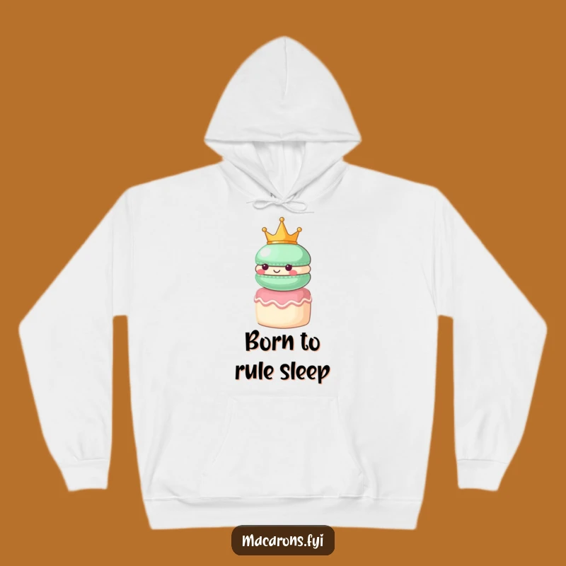 Funny Macaron King Hoodie: Cozy Regal Character Sweatshirt