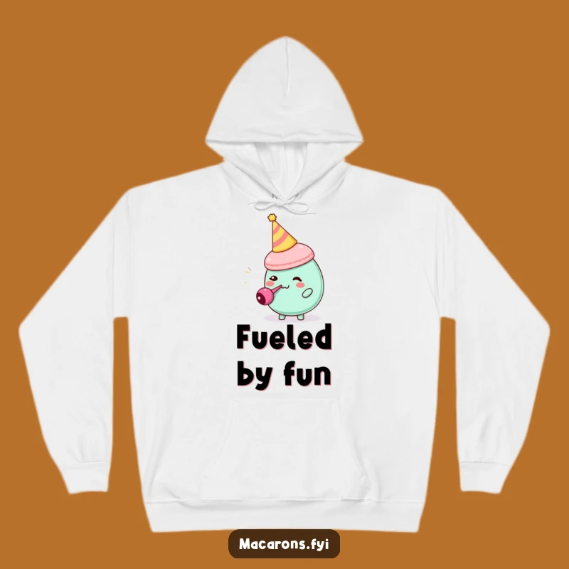 Funny Macaron Party Blower Hoodie: Cozy Birthday Character Sweatshirt Gift